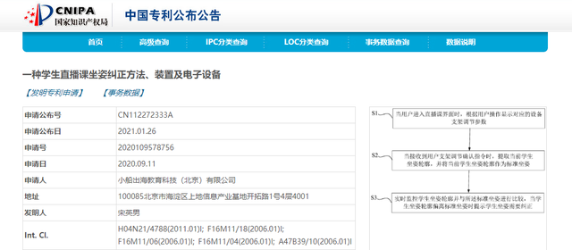 作业帮直播课坐姿纠正相关专利 帮助学生保持正确坐姿